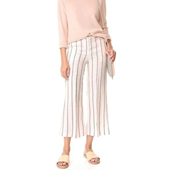 Theory Wide Leg Pants Womens 10 White Linen Cropped Striped LIghweight Nadeema - Picture 1 of 5